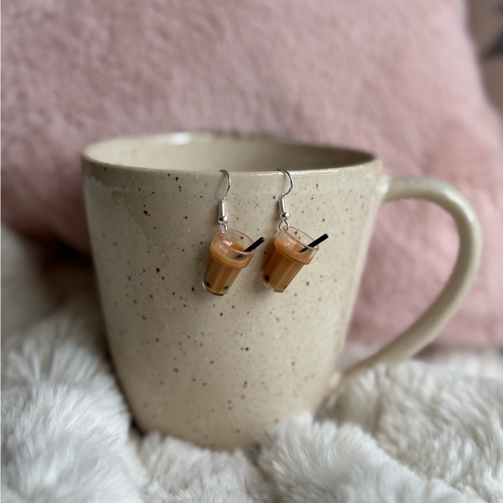 Bubble Tea, Boba, Milk Tea Dangle Earrings, Cute Gifts, Mini Food Earrings
